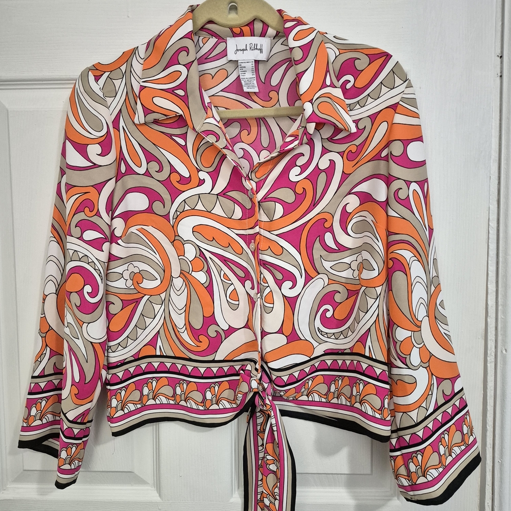 Joseph Ribkoff Pink and Orange Paisley Blouse